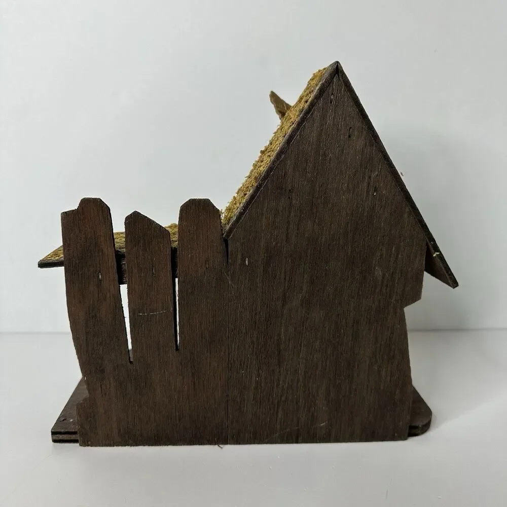 Vtg Wooden Nativity Manger Creche Plastic Fixed Figures Jesus‎ Angel Mary Joseph